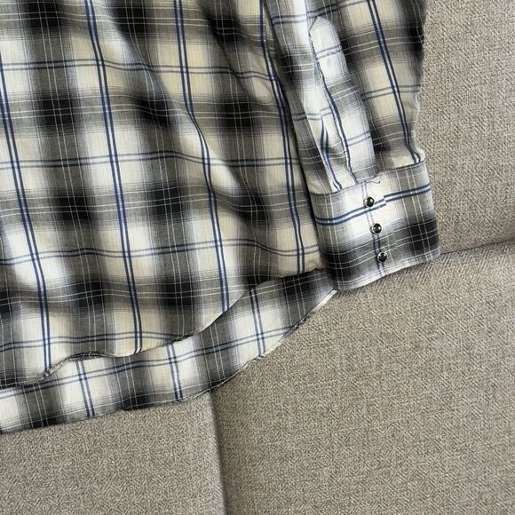 Ely Cattleman Mens Long Sleeve Pearl Snap Western Shirt XL Blue Black Plaid - Picture 3 of 12